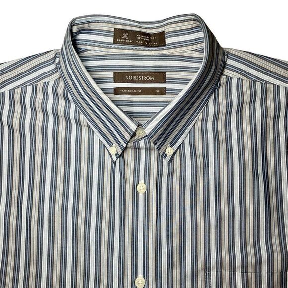 Nordstrom Striped Traditional Fit  Dress Shirt in Blues/Cream/Tan Men’s XL - Picture 1 of 6